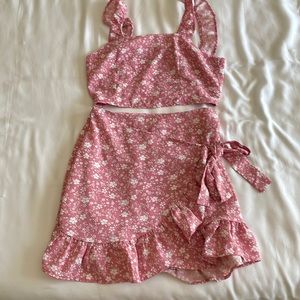 2 piece pink flower skort set